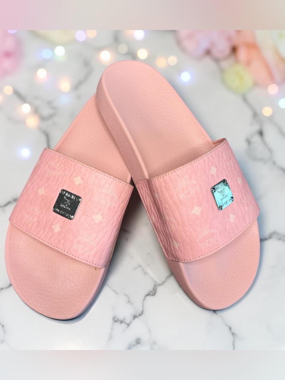 MCM Pink Visetos Slides Sandals Soft Pink (A823)